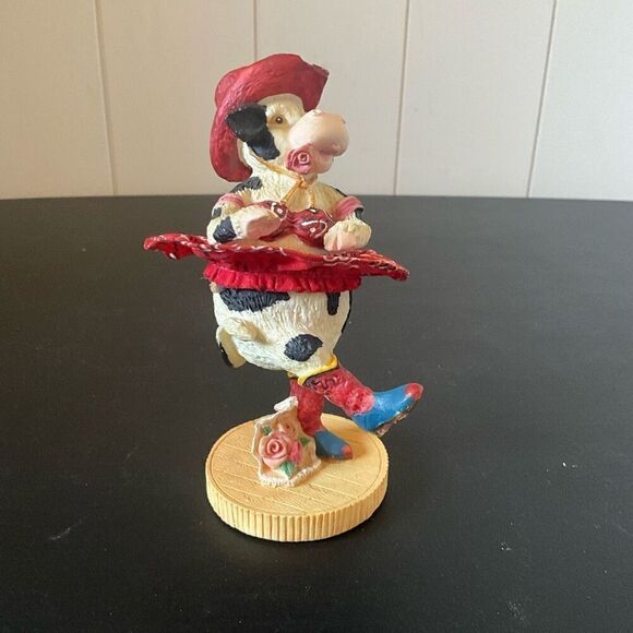 Vintage Russ Home On The Range Dancing Cow Girl Figurine Red Dress Item #14227 - Picture 2 of 7